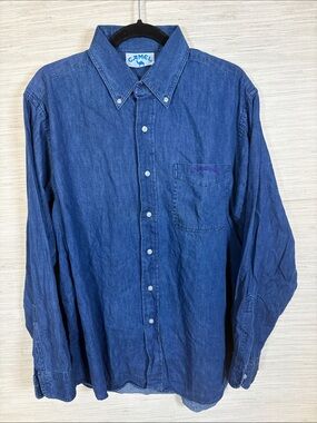 Vintage 90’s Camel Men's Blue Denim Button-Down Shirt